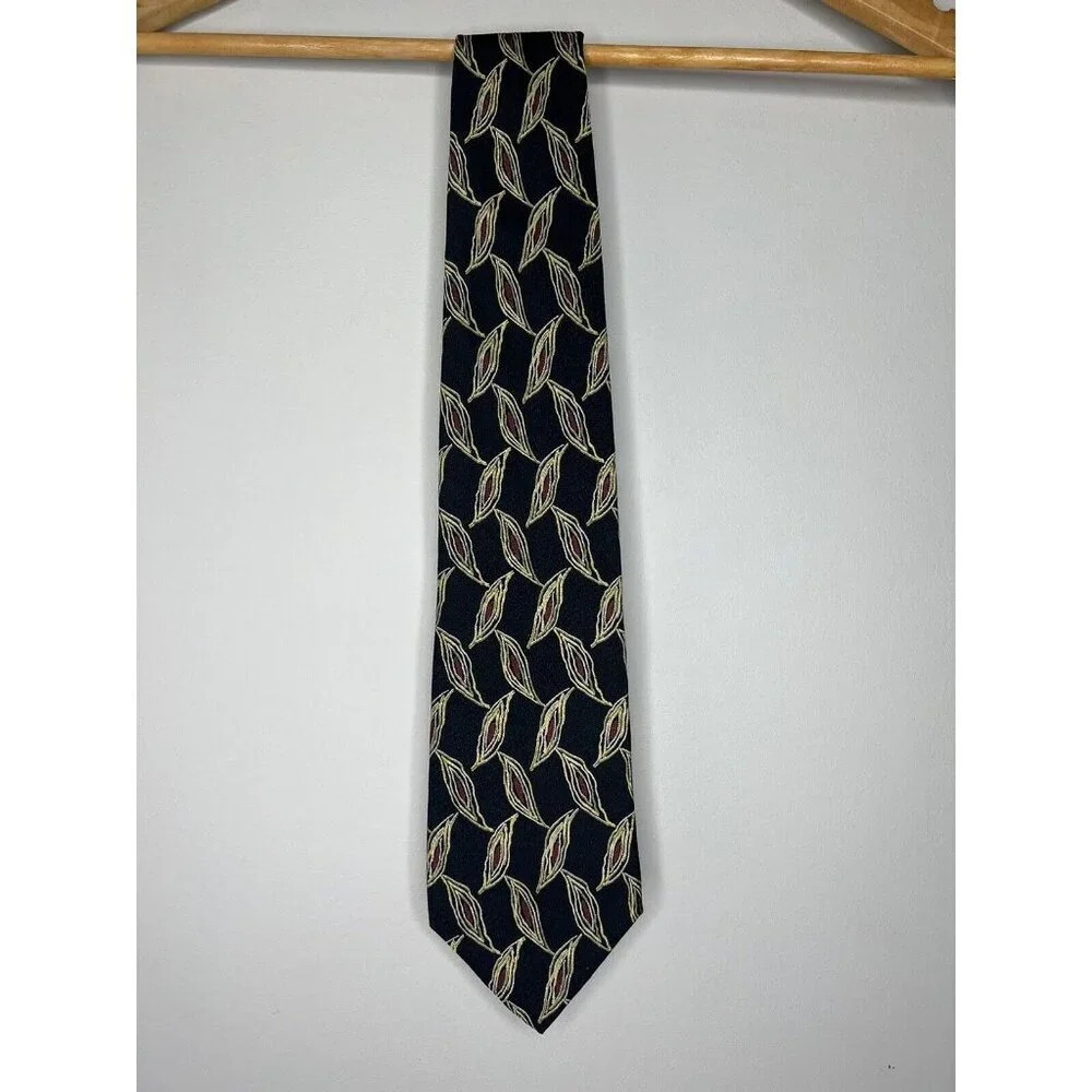 Bugatti Tie 100% Italian Silk Vintage Black Red Gold Business Formal